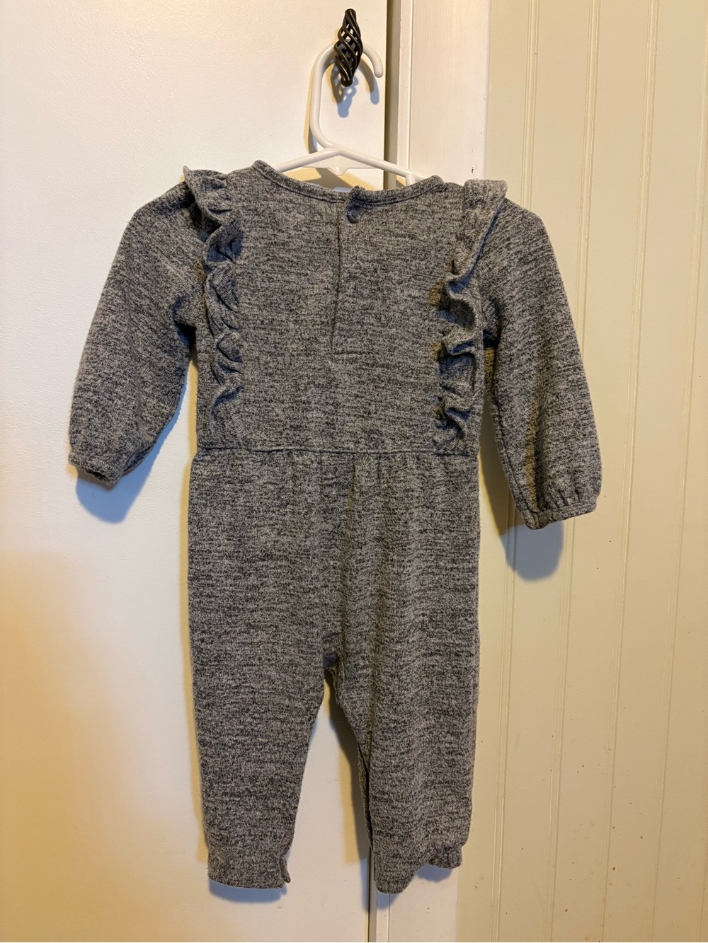 Carter's Gray Knit Ruffle One-Piece Romper - Picture 2 of 4